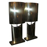 Pair of Curtis Jere brass table lamps with original shades