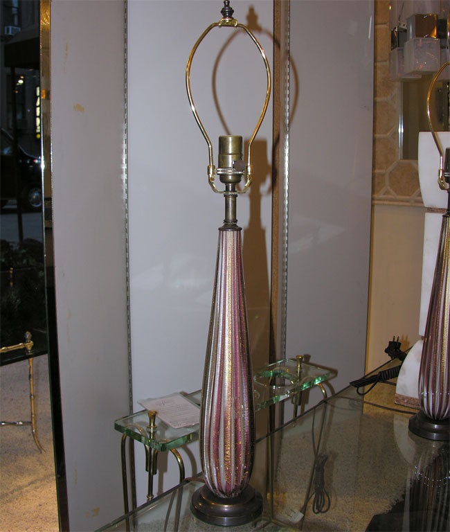 Pair of Murano lavender glass table lamps