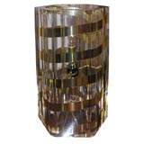 Pair of hexagonal lucite table lamps with spiral brass band