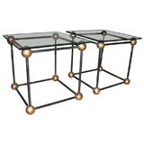 Royere style glass top cube end tables