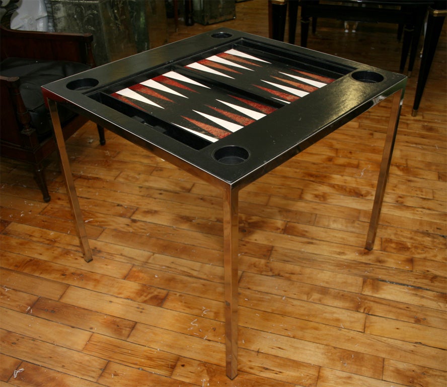 Stunning Jansen game table in black & red leather