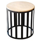 Iron and travertine circular side table