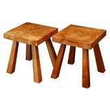 Pair of square burlwood stools / side tables