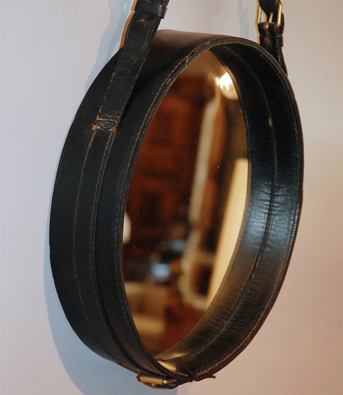 Leather mirror by Jacques Adnet 4