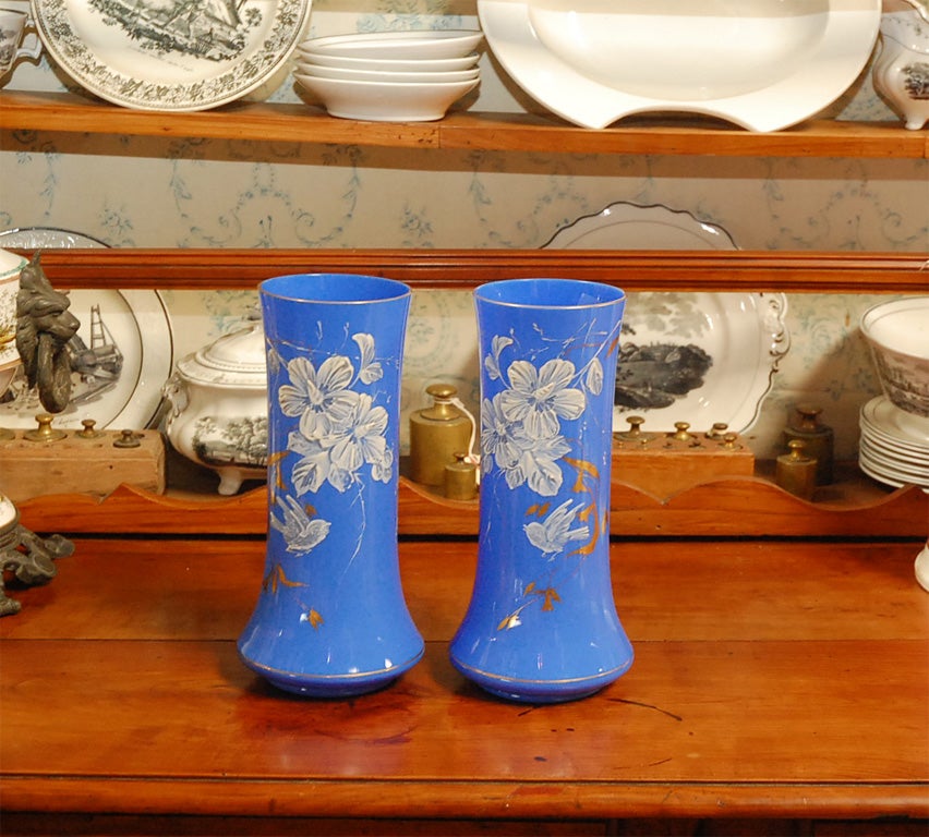 French Pair of 19thC opaline vases For Sale