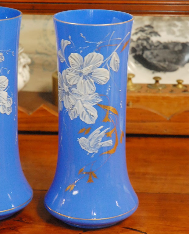 19th Century Pair of 19thC opaline vases For Sale