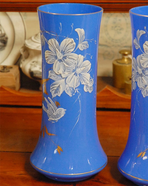 Opaline Glass Pair of 19thC opaline vases For Sale