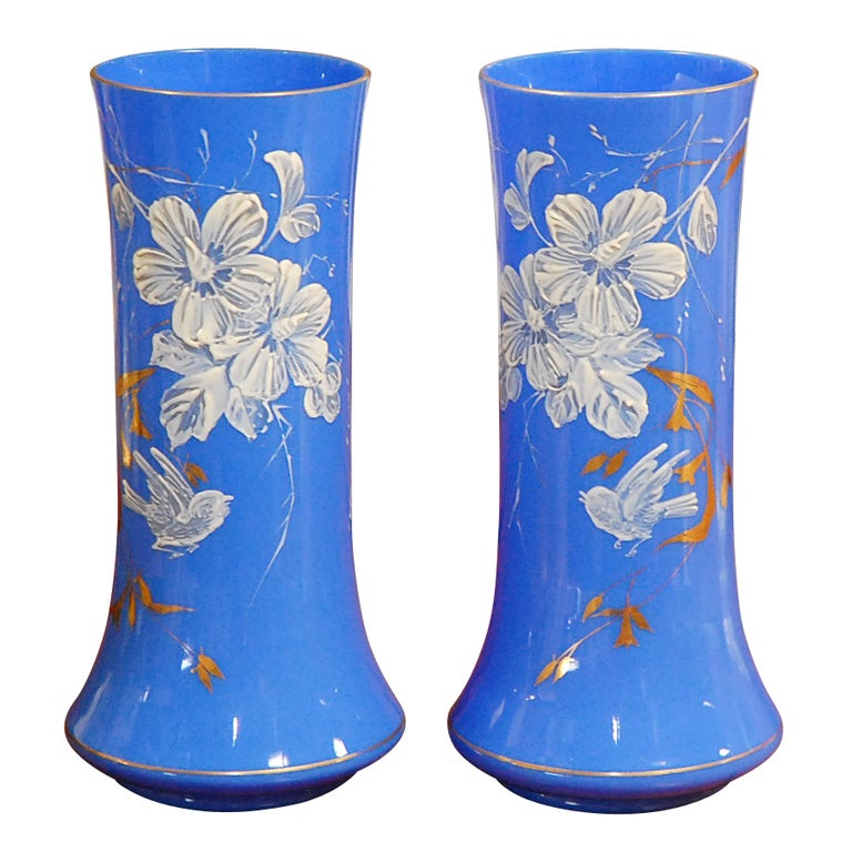 Pair of 19thC opaline vases For Sale