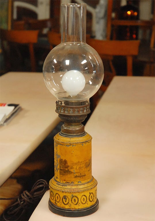 Regency tole oil  lamp electrified