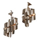 Pair of Spiral Chrome Hanging Lights