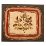 Antique 20TH C. MOUNTED FOLKY FLORA HAND HOOKED RUG WITH BRAIDED BORDER