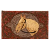 EARLY 20TH C. MOUNTED HAND HOOKED PALOMINO HORSE HEAD RUG