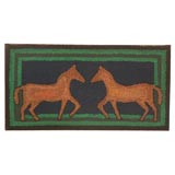 DOUBLE HORSE MOUNTED MENNONITE HAND HOOKED RUG