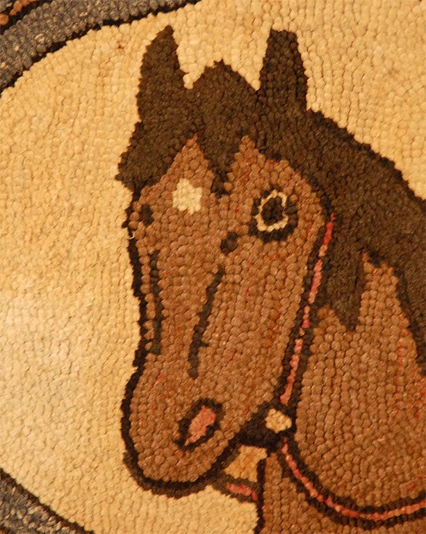 MOUNTED HAND HOOKED RUG OF A HORSE IN A VICTORIAN FRAME 1