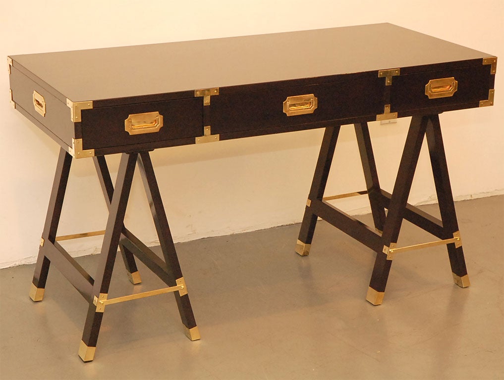 20th Century Lacquered Campaign Desk with Chair