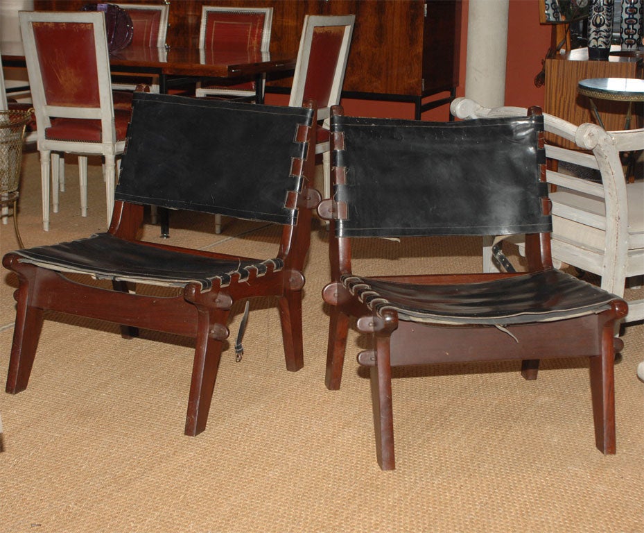 Purplewood and Leather Pair of Armchairs by Sergio Rodrigues