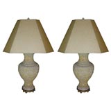 A Pair of Mid-Century Painted Oriental Style Oversized Lamps