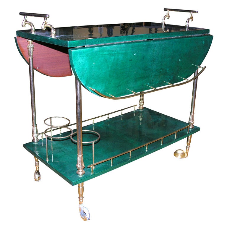 Aldo Turo Emerald Green Lacquered Goat Skin Bar Cart