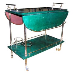 Retro Aldo Turo Emerald Green Lacquered Goat Skin Bar Cart