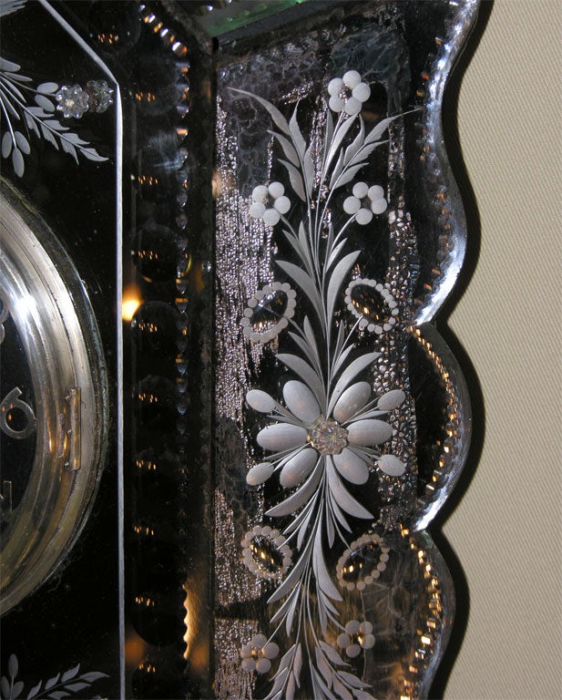 Art Deco Venetian Etched Mirrored Wall Clock 2