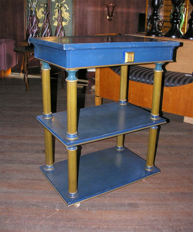 One drawer, three tier stand on casters designed by James Mont.
Provenance:
Ellis Orlowitz, King Cole penthouse, Miami, Florida, U.S.A

14