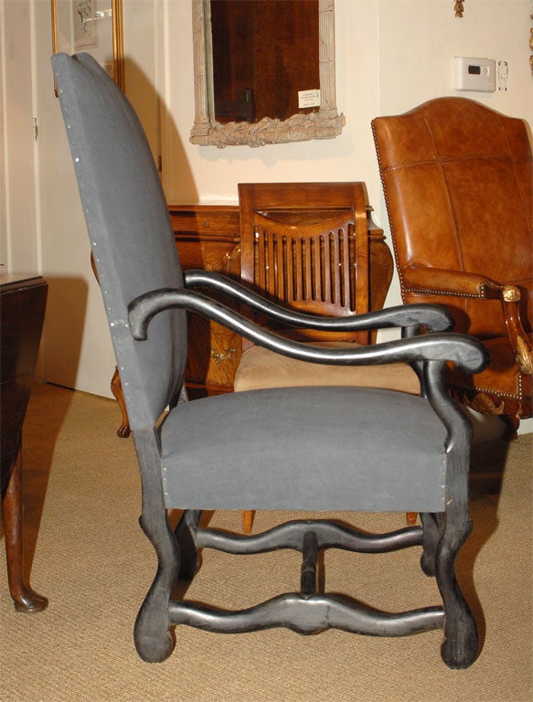 Upholstery Pair of Ebonized Armchairs