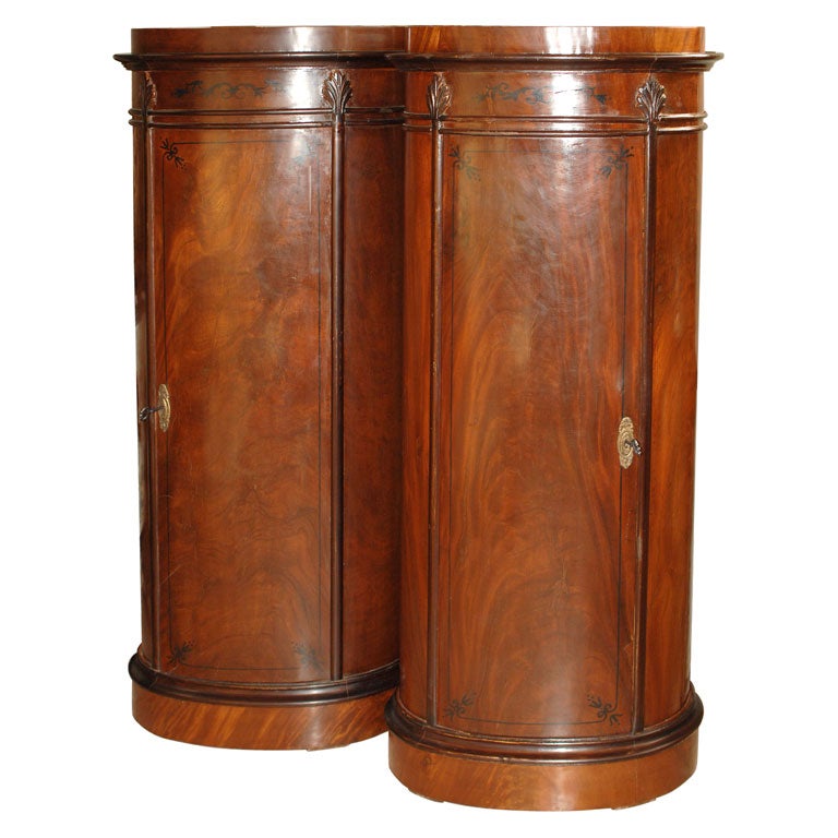 Pair of Danish Tall Oval Mahogany Cabinets