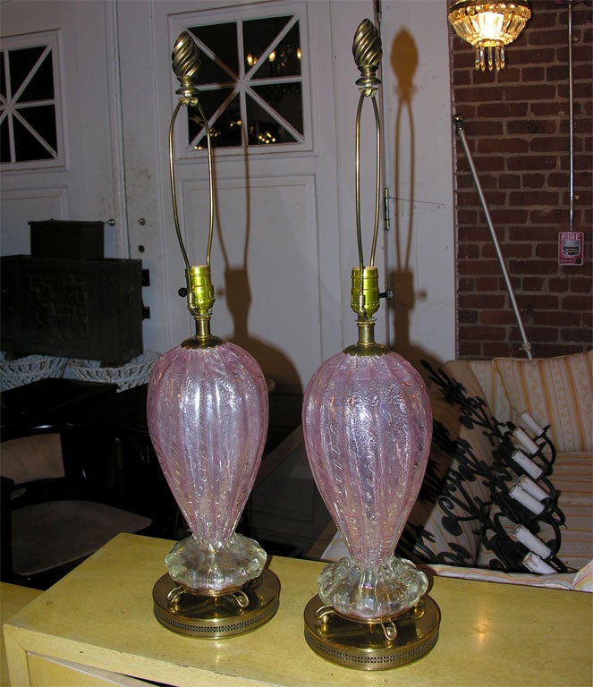 Pair Pink Murano Lamps
