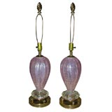 Pair Pink Murano Lamps