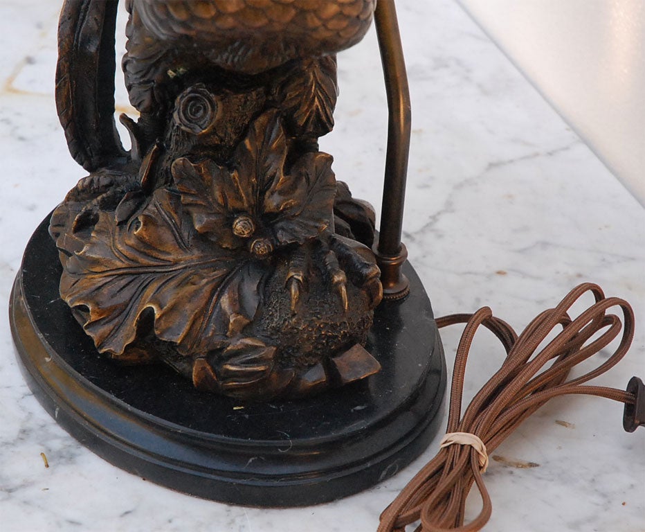 Cast Bronze Rooster Lamp In Excellent Condition In Los Angeles, CA