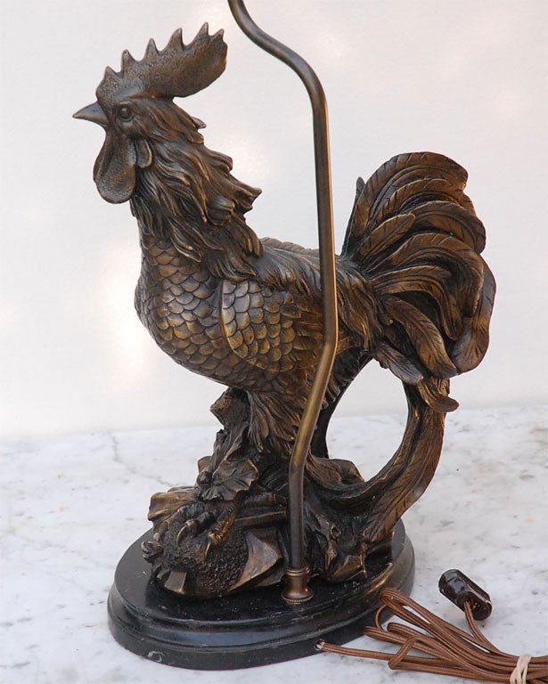 20th Century Cast Bronze Rooster Lamp