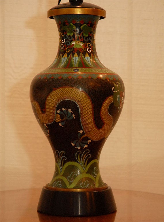 Pair of  Antique Cloisonne Dragon Lamps 1