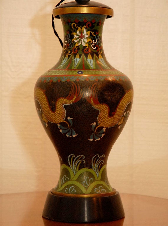 Pair of  Antique Cloisonne Dragon Lamps 2