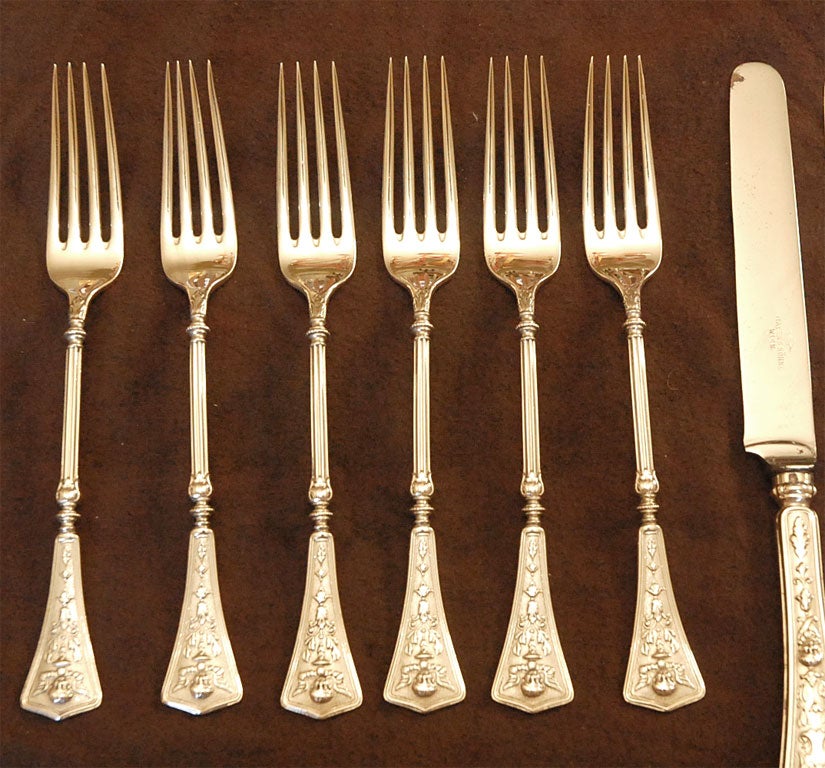 19th Century 2 set of 6 forks and knifes sterling silver For Sale