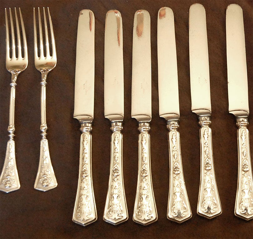 Sterling Silver 2 set of 6 forks and knifes sterling silver For Sale