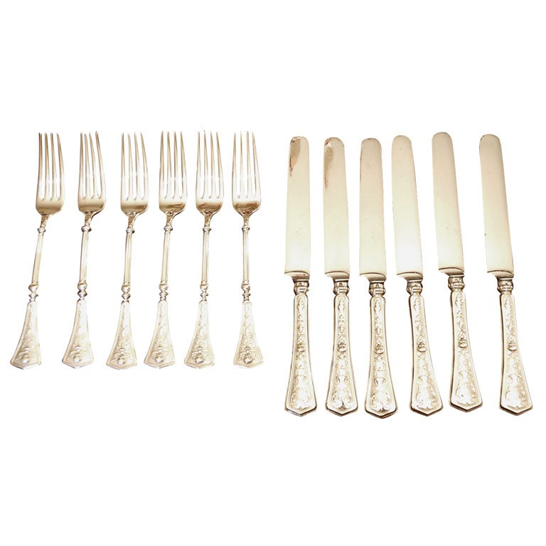 2 set of 6 forks and knifes sterling silver For Sale