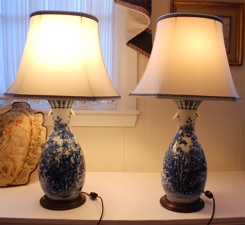 Pair of Japanese Blue and White Vases transformed into Lamps