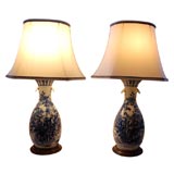 Pair of Japanese Blue and White Vases transformed into Lamps