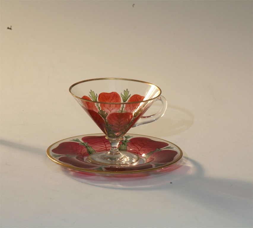 Austrian Transparent Enamel Tall Compote & Cup/Saucer In Excellent Condition In Great Barrington, MA