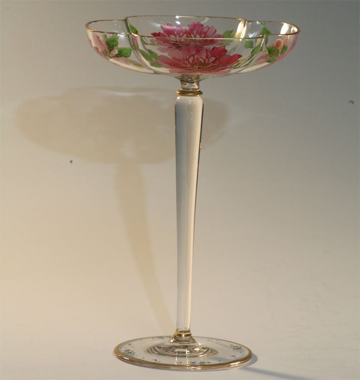 Crystal Austrian Transparent Enamel Tall Compote & Cup/Saucer
