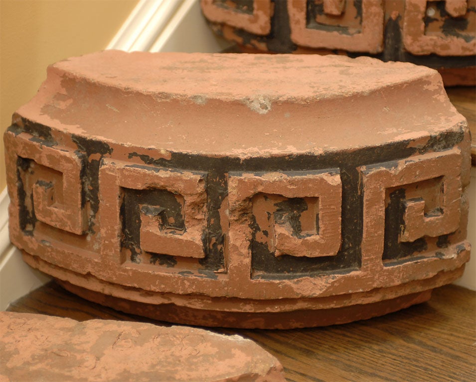 4 LATE 19thC TERRA COTTA FRAGMENTS W/GREEK KEY DESIGN For Sale at 1stDibs