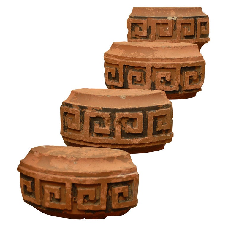 4 LATE 19thC TERRA COTTA FRAGMENTS W/GREEK KEY DESIGN For Sale at 1stdibs