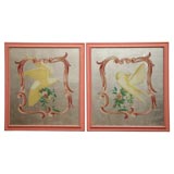 Pair of 40
s Silverleaf, Reverse-Painted Doves by Oscar Petrie