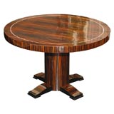 Round Art Deco Macassar Ebony Table with Bone Inlay