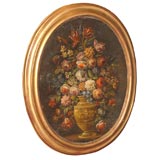 Large 18th Century Oval Framed Still Life of Flowers