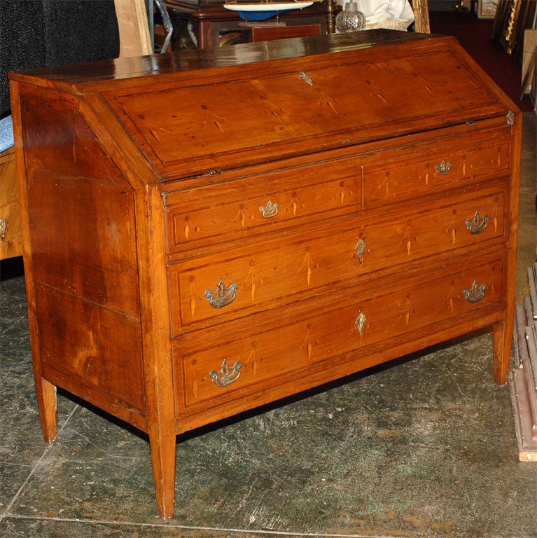 19th Century Italian Cherrywood Drop-Front Desk Secretaire with Inlay In Good Condition For Sale In San Francisco, CA