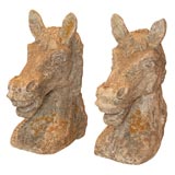 19th c. Pair Stone Horses Heads