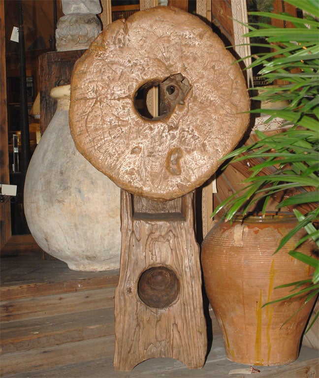Teak Wheel and Wood Sculpture (reference# EZ9396)