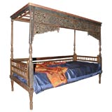 Antique Chinese Opium Bed with Carved Panel front