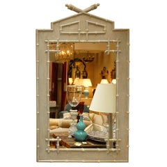 Vintage Faux Bamboo Chinoiserie Mirror Painted in Grisaille